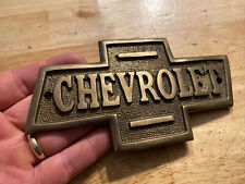 Chevy Sign Cast Iron Patina Brass Plaque Chevrolet Car HOTROD Corvette 1/2 LBS+ picture