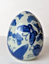Vintage Large Chinese Blue and White Porcelain Egg 4” Tall with Butterflies picture