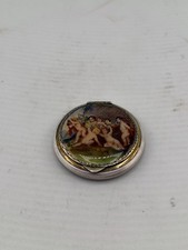 Antique Pink Guilloche Enamel Powder Compact Cherub Mythological Scene 51mm picture