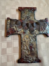 Handcrafted Raku Pottery Cross with Leaves Signed by Artist picture