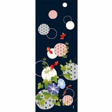 Hamamonyo Illustrated Hand Towel: Hemp Leaf and Goldfish  Made in Japan picture