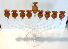 Vintage Blown Glass Dusty Rose Oil Hanukkah Menorah 9-Light Shamash Chanukah picture