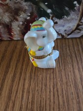 Cute little white circus elephant ceramic porcelain trinket hinged box picture