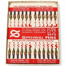 Vintage Hunt's Speedball 24 Pen Card No 3072 Complete Nib Set Original Box picture