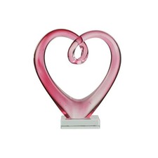 7.49'' Tall Hand Blown Art Glass Pink Heart Sculpture, Glass Heart Figurines picture