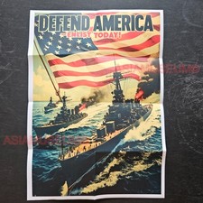 WWII WW2 DEFEND AMERICA NAVY WARSHIP BATTLE ENLIST TODAY PROPAGANDA POSTER K851 picture