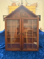 ANTIQUE “MY COLLECTION” WOOD SHADOW BOX~Glass Doors~25 Compartments~19”x15”x2.5” picture