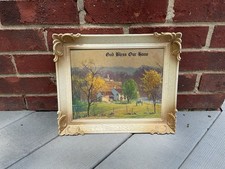 Vintage GOD BLESS OUR HOME Picture ( Cross Publishing Co.) USA Country Setting picture