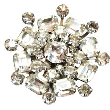 33 Octagon & Round Pronged Crystals/Rhinestones Brooch Silver Tone Riveted 1.75