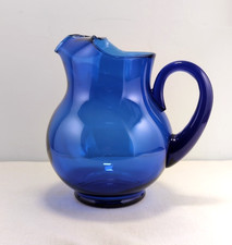 Vintage COBALT BLUE Glass Pitcher w/Ice Lip | Mold-Blown Glass 3 QUART picture