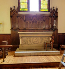 Gothic Church Chapel Caen stone Altar Wood Reredos Carrara Marble platform step picture