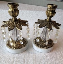 Vintage pair of Marble Crystal Candle Holder Hollywood Regency Glam picture