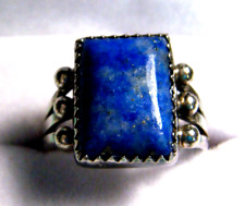 RARE Vintage Signed 'Denetdale Sterling' Navajo Blue Lapis Silver 925 7 1/2 Ring picture