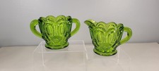 Vintage L.E. Smith green glass creamer/sugar set feature Moon and Stars pattern picture