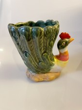 Vintage Hand Painted Pottery Chicken Rooster Planter Signed picture