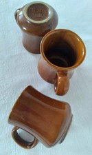Set 3 Vintage Ancho China Anchor Hocking Brown Ceramic Diner Coffee Mugs Lisbon picture