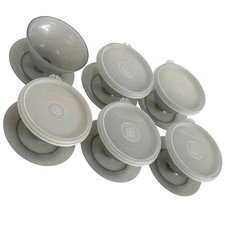 Vintage Tupperware #754 Smoke Gray Footed Dessert Sundae Cups Set 6 w 5 Lids picture