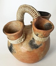 TLAHUITOLTEPEC OAXACA FOLK ART CERAMIC SCULPTURAL VESSEL POT VASE W/ WOVEN IXLTE picture