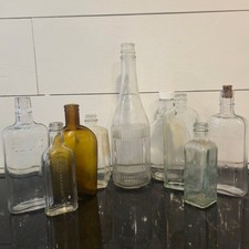 Vintage Glass Bottle Lot Apothecary Green Amber Medicine collector Rustic decor picture
