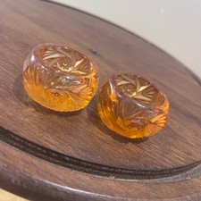 Vtg Westmoreland Glass Amber Salt Cellars Set of 2 Star Fan Pattern MCM Amberina picture
