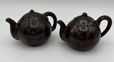 Vintage Brown Ceramic Tea Pot Kettle Salt & Pepper Shakers Set Made In JAPAN picture