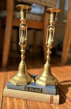|Vintage| MCM Pair of Brass Rope Tassel Design Taper Candlestick Holders - 11.5” picture