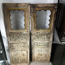 2 Antique Carved Pair Mexican #3-Primitive-Rustic Doors- 18x58 each.  picture