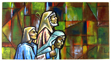 Vintage Christmas Nativity Painting Three Wise Men Mid Century Modern 1950-60s picture