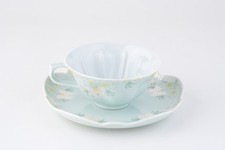 Arita Ware Tasei Kiln Sakura Cherry Blossom Tea Cup & Saucer Blue 200ml Japan picture