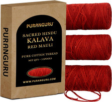 Pure Cotton Red Kalava Moli Thread | 3 Spools X 50 Mtr | Lal Dhaga Kalawa picture