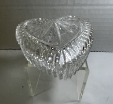 Heart Shaped Cut Glass Trinket Dish Lid Starburst Ribbed Vintage picture