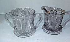 Sugar Bowl and Creamer Blazing Heart US Glass EAPG 1890-1910 picture