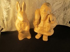 VTG. 2 PAPER MACHE' FIGURES RABBIT & SANTA 12
