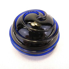 Distinctive Dark Cobalt Blue Stamped Swirl Art Glass Round Paperweight picture