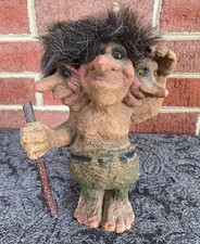 Vintage NyForm Norwegian Troll #150 Three Headed Figurine Handmade Norway 7 1/2