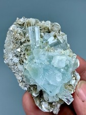 140 Gram Natural Aquamarine Floater Crystals Cluster Combine Fluorite & Mica picture