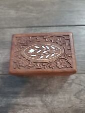  Vintage Hand Carved India SHEESHAM WOOD Trinket JEWELRY  BOX Floral Inlay picture