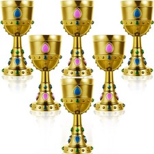 Suclain 6 Pcs Medieval Molded Crown Goblets 8 oz Gold Jeweled chalice Vintage picture