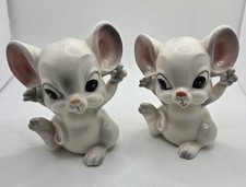 Vintage White (2) Mouse Figurine Big Eyes Ceramic Japan Anthropomorphic 4