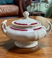 K& A Krautheim Self Bavarian Sugar Bowl Cream Burgundy EUC picture