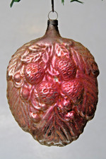 Vintage Antique Glass BERRY Embossed on LEAF Drop Christmas Ornament Germany picture