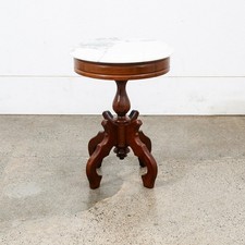 Mid Century Modern End Table SideRound Stone Pedestal Mahogany Marble Vintage NM picture