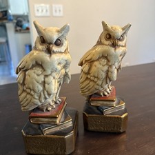 ANTIQUE MARION BRONZE CLAD MFG. CO. WILD OWL STATUE SCULPTURE BOOKENDS picture