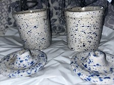 Two Vintage  Stoneware Crock Jar Container Locking Lid, 4.5