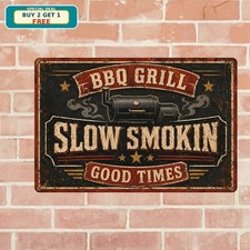 Barbecue Slow Smoked BBQ Grill Ribs Restaurant Menu Ad Vintage Metal Sign 8x12 picture