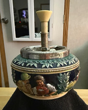 Vintage Western Germany Push-Top Spinning Tobacco Jar w/ Metal Lid, Relief picture