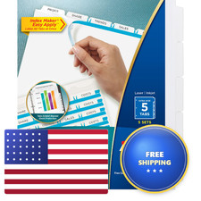 Avery 5-Tab Extra Wide Binder Dividers Easy Clear Label Strip Index Makerwhite picture