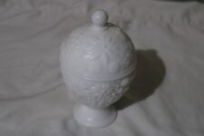 Vintage Avon Milk Glass Egg Shaped Covered Compote Candy Dish Floral Pattern 6.5 picture