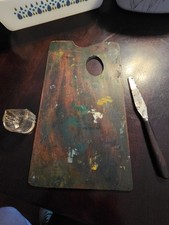 1800's Artist Set, Wood Pallet Oval Thumb, Pallet Knife FW& Co.Heavy Glass... picture