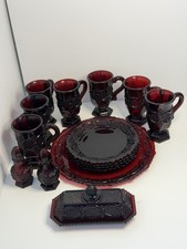 Avon Cape Cod Ruby Red Glass 13pc Set Vampire Blood Halloween Gothic Dinner picture